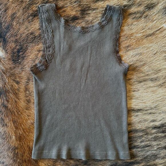 Brandy Melville Brown Ronnie  Hearts Lace Tank Top - Picture 3 of 5